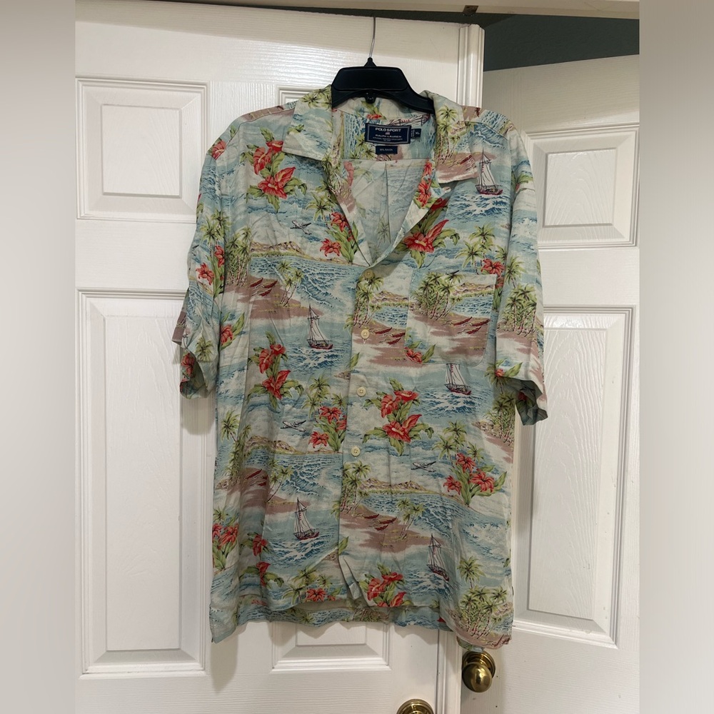 RARE Polo Ralph Lauren sport sailing floral boat Hawaiian Men XL Camp Shirt